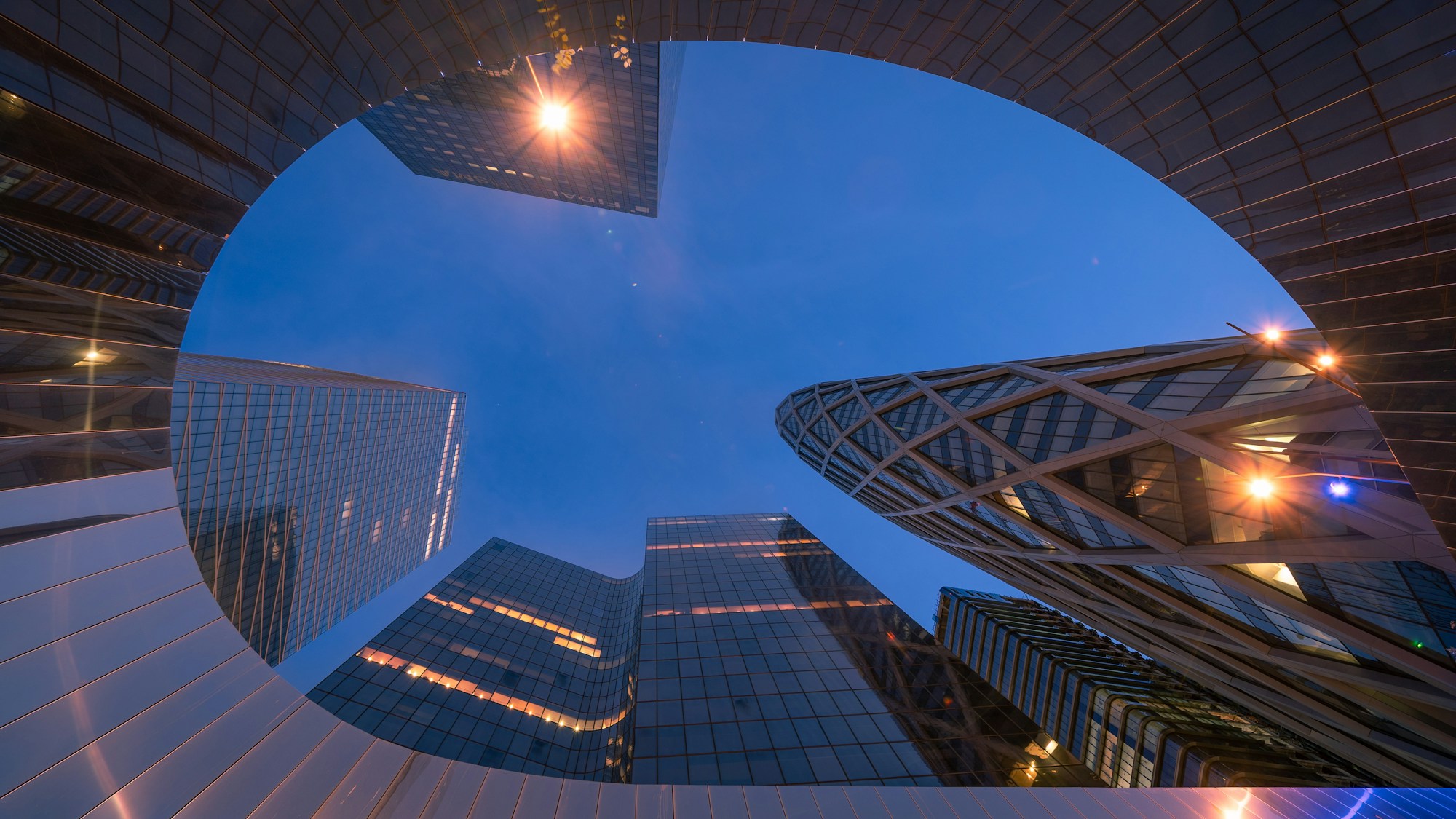 Modern enterprise architecture at blue hour