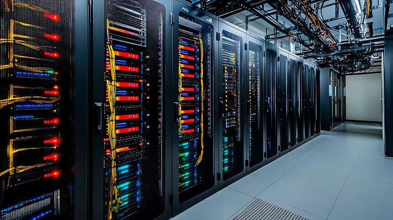 Datacenter rack row — mission-critical environment